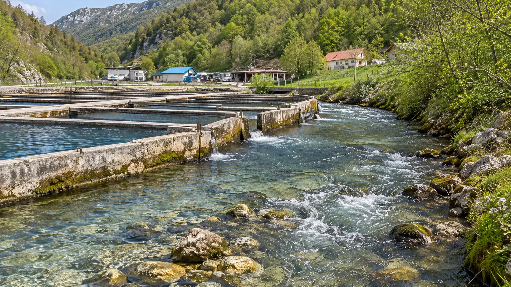 Bistra rijeka uz ribnjak