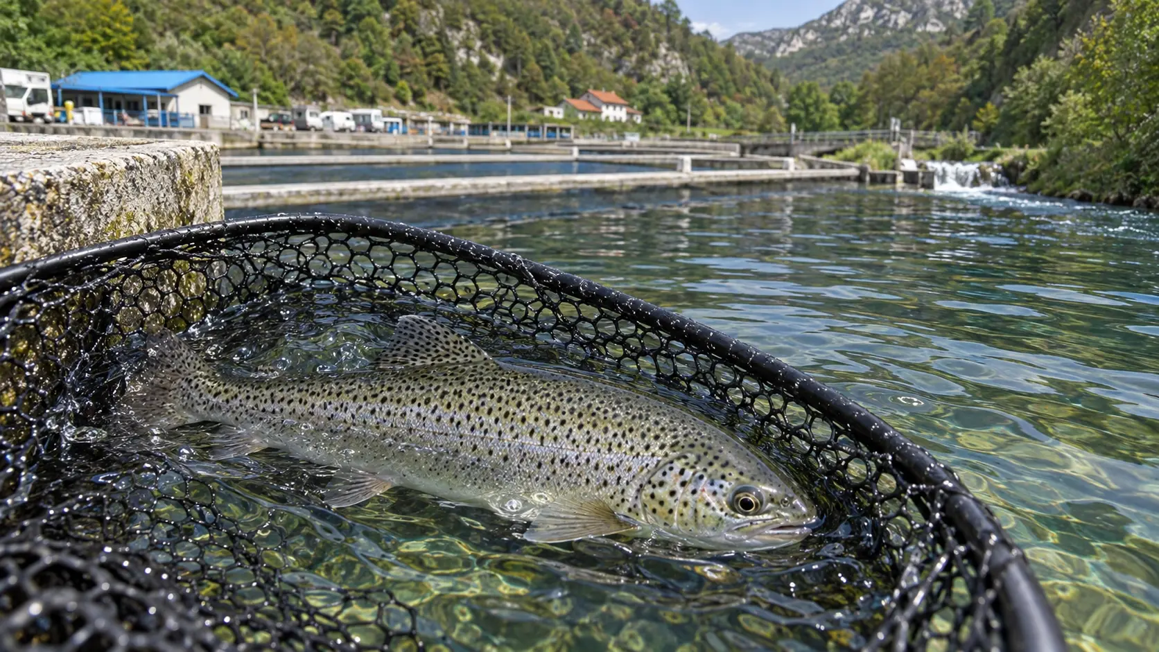 Svježa pastrmka u ribogojilištu